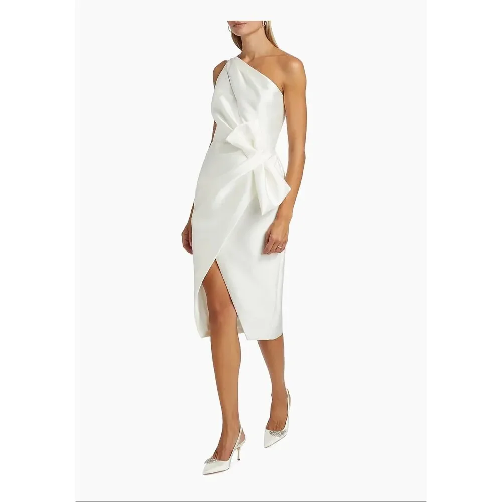 Amsale Asymmetric Satin One-Shoulder Midi-Dress size 6 - Picture 5 of 13